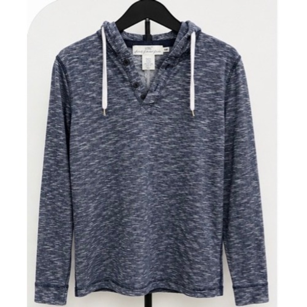 HM LOGG Mens Space Dye Blue White Henley Hoodie Pullover Small 0167652 0